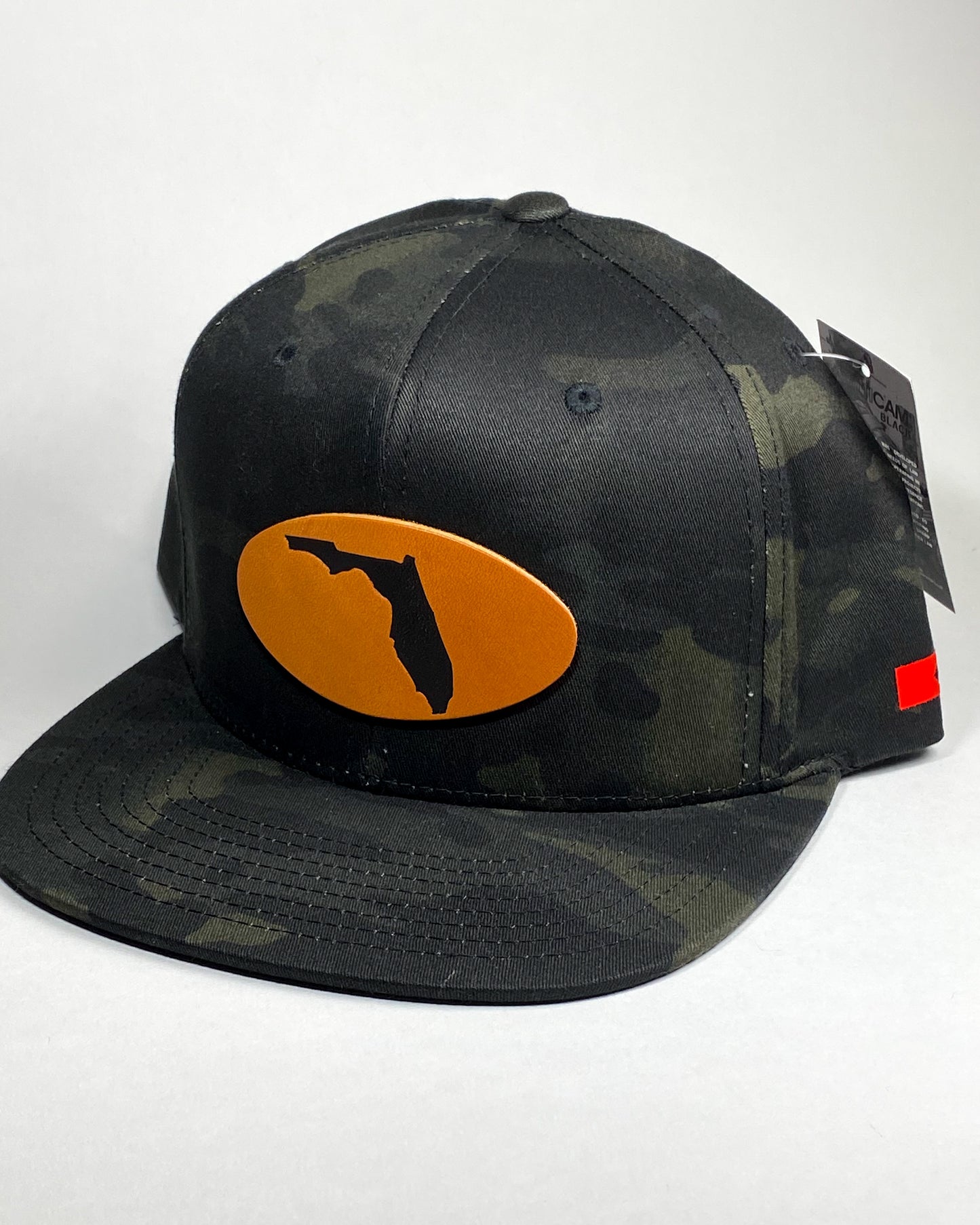 Bravo Cay hat in dark camo with Florida themed design leather patch