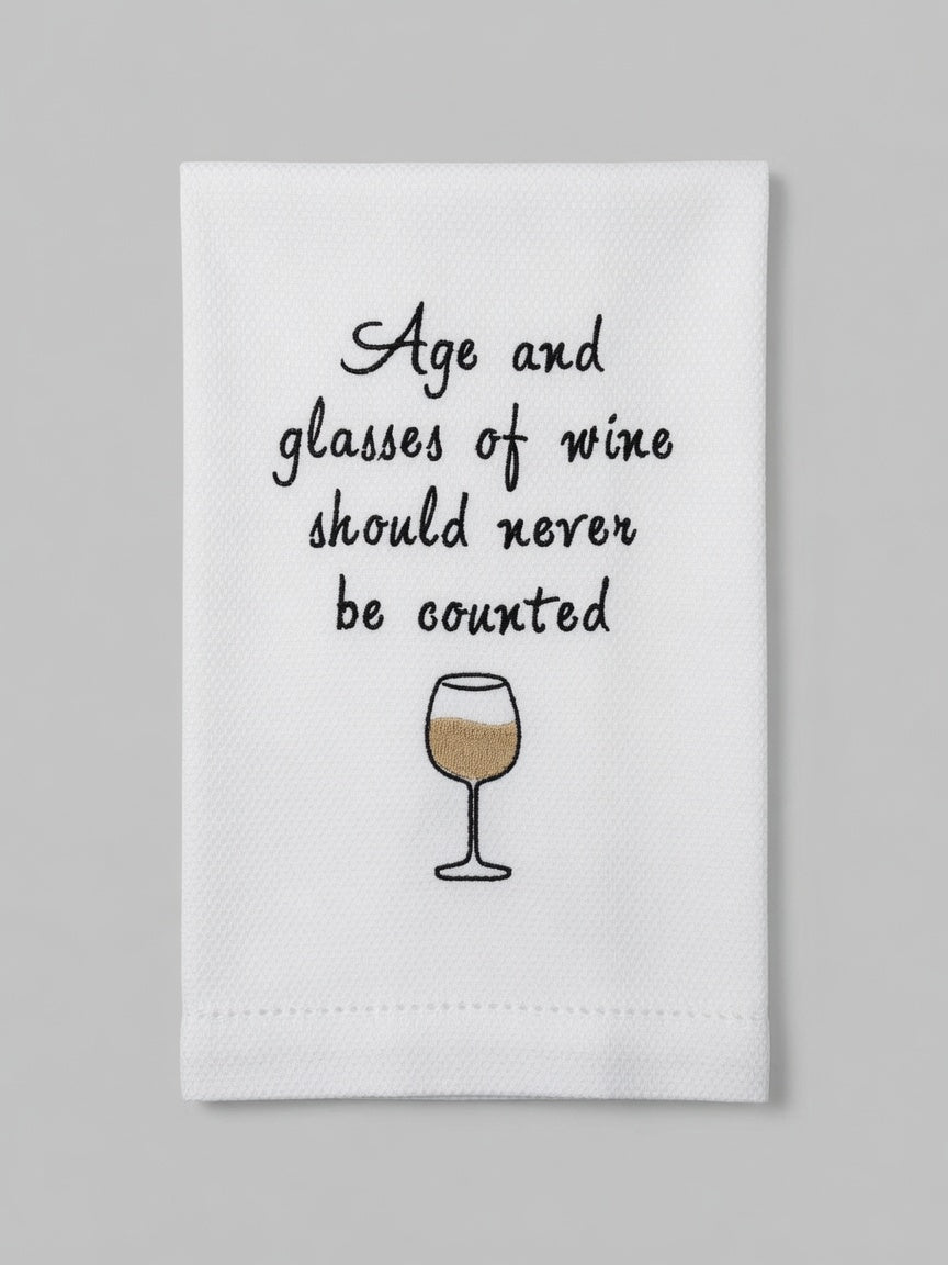 Bravo Cay Embroidered Tea Towel - Wine Themed