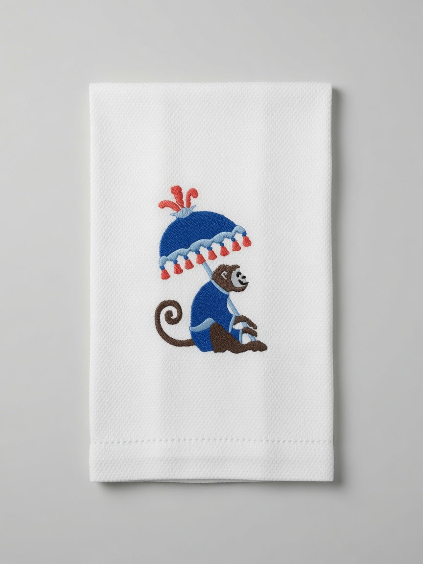 Bravo Cay Embroidered Tea Towel - Monkey In Blue