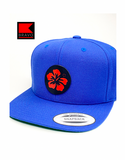 Bravo Premium hat in royal blue with flower design leather patch