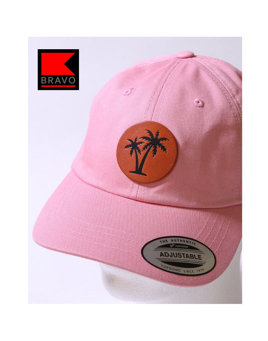 Bravo Premium hat in pink with two palms design leather patch