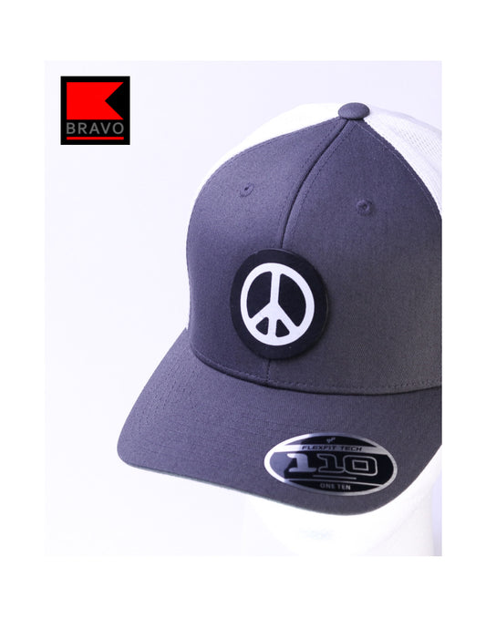 Bravo Premium hat in charcoal/white with peace sign design leather patch