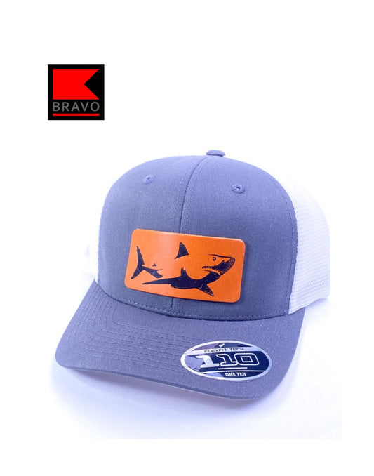 Bravo Premium hat in charcoal/white with shark design leather patch