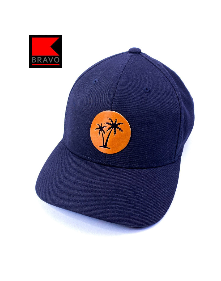 Bravo Cay hat in black with two palms design leather patch