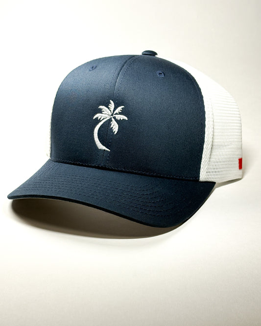Bravo Cay hat in navy/white with embroidered single palm design