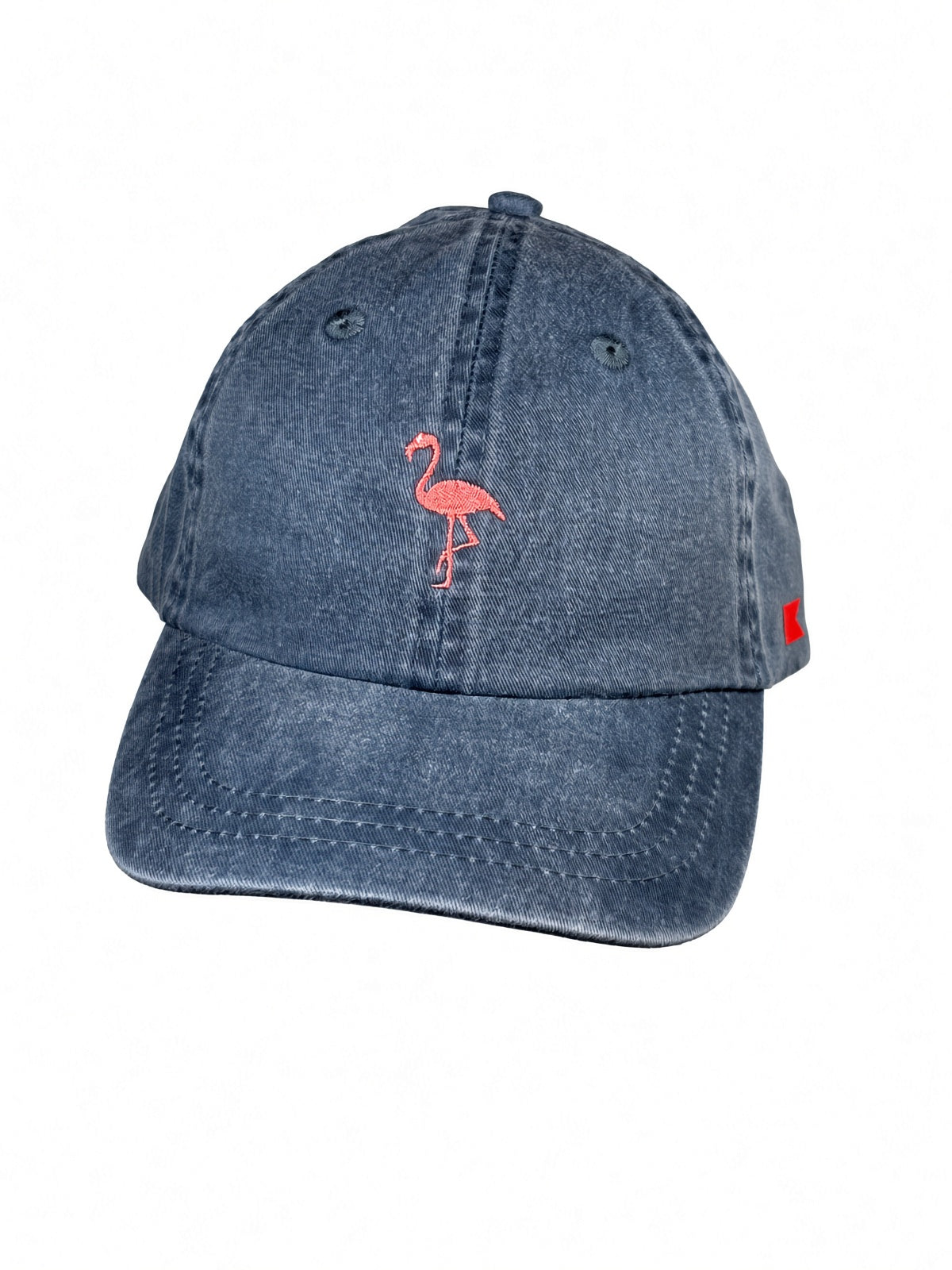 Bravo Cay Kids Collection youth hat in navy blue with embroidered flamingo design in coral