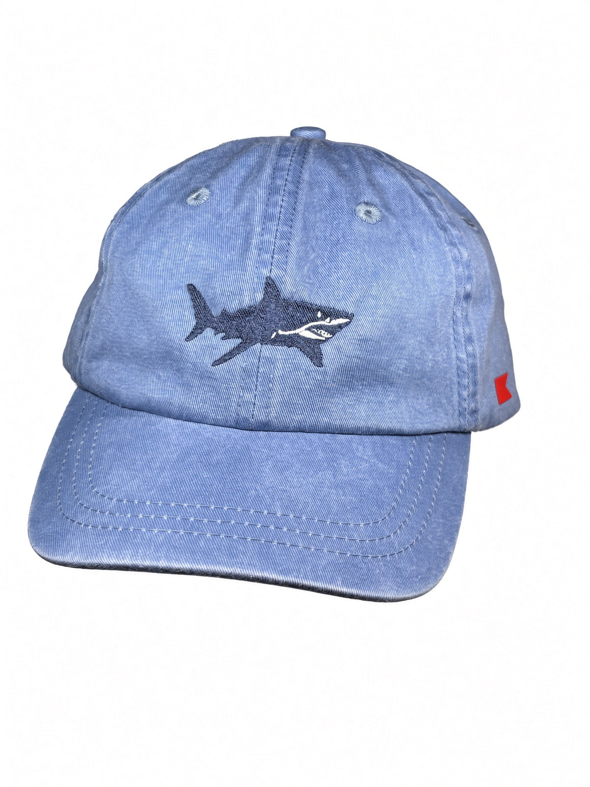 Bravo Cay Kids Collection youth hat in periwinkle with embroidered shark design in navy blue
