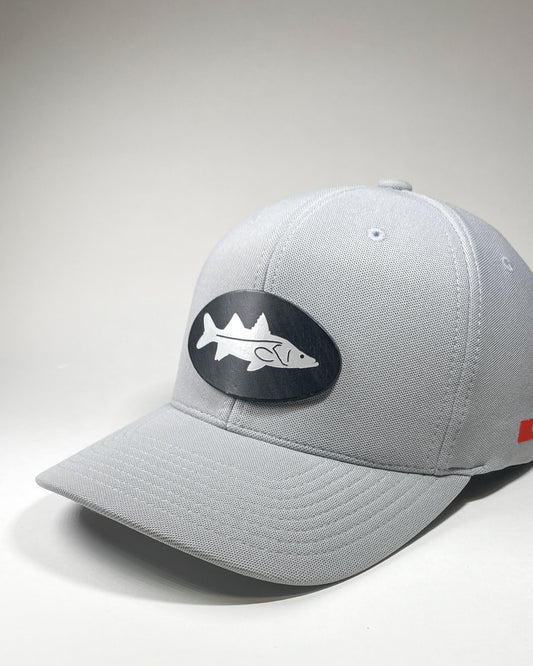 Bravo Cay hat in silver grey with snook themed design leather patch