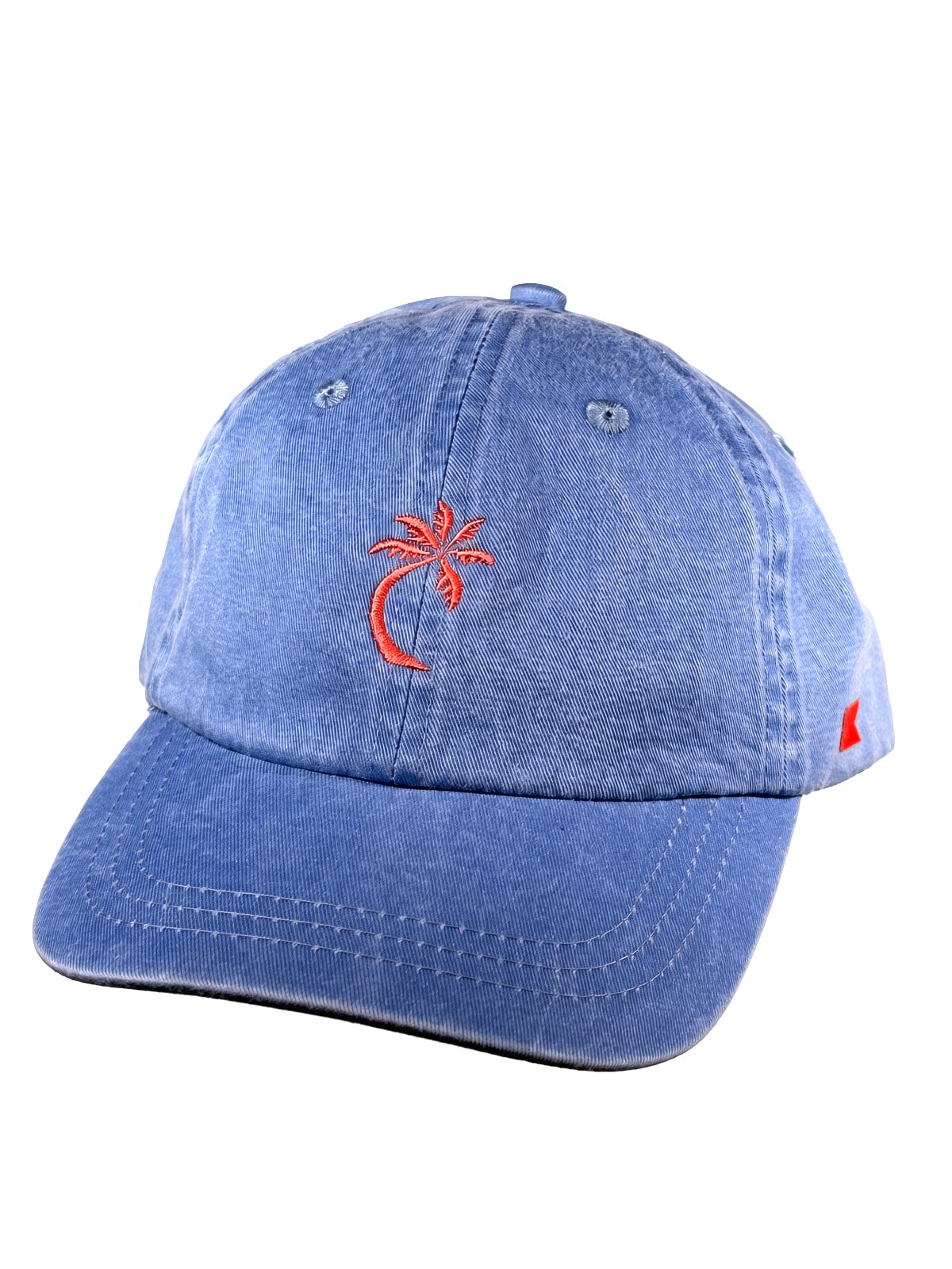 Bravo Cay Kids Collection youth hat in periwinkle with embroidered 1 palm design in coral