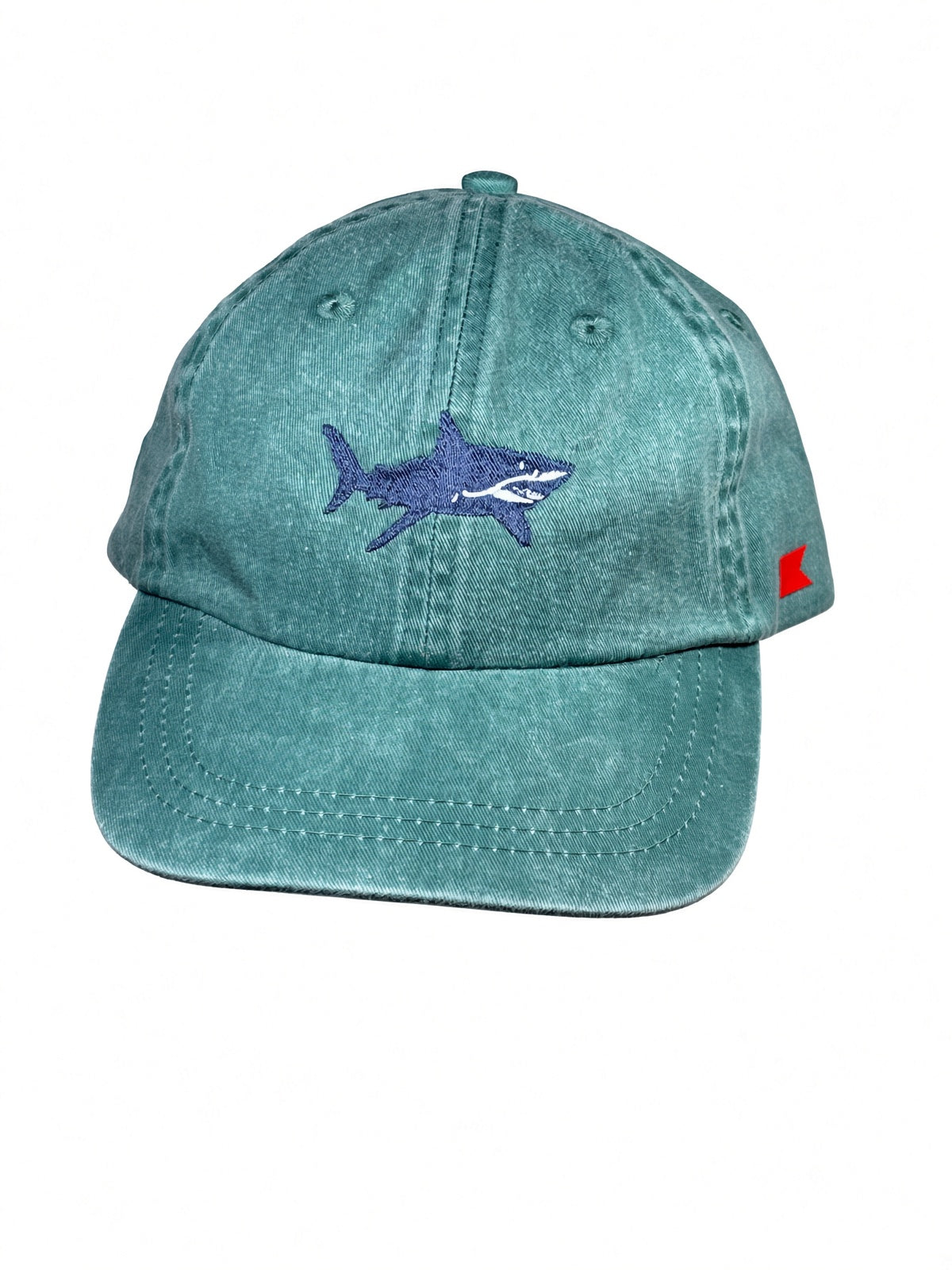 Bravo Cay Kids Collection youth hat in forest green with embroidered shark design in navy blue