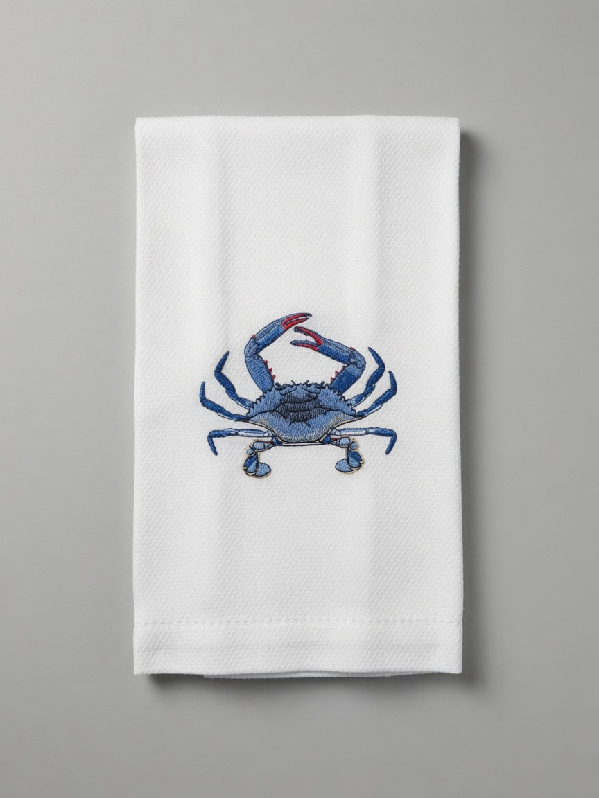 Bravo Cay Embroidered Tea Towel - Crab Design