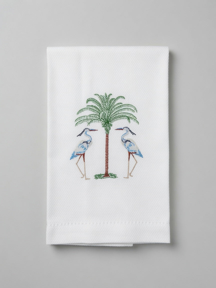 Bravo Cay Embroidered Tea Towel - Egret Palm