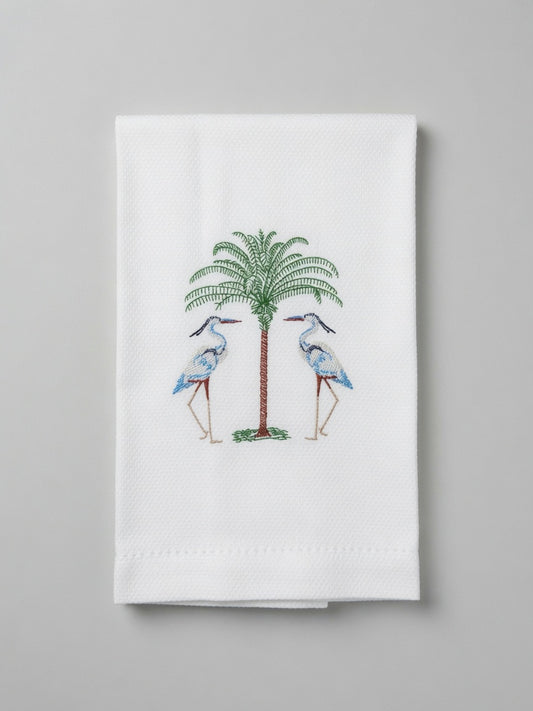 Bravo Cay Embroidered Tea Towel - Egret Palm