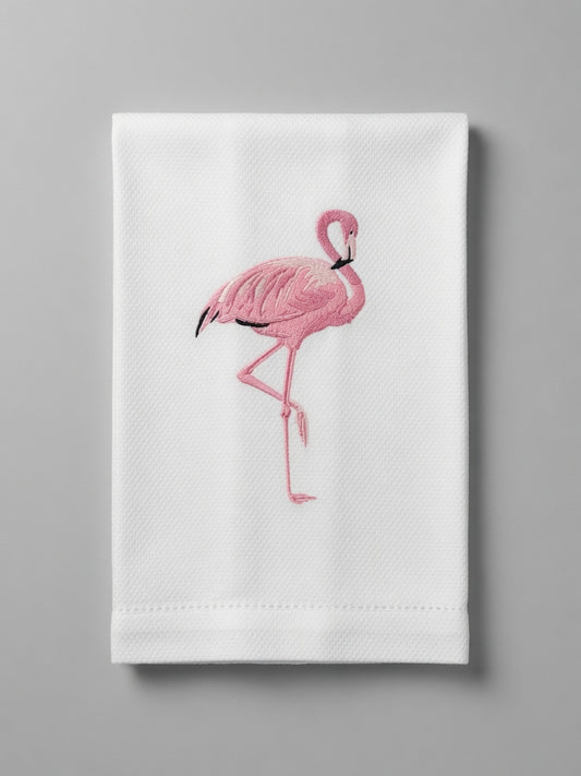 Bravo Cay Embroidered Tea Towel -  Flamingo Design 1
