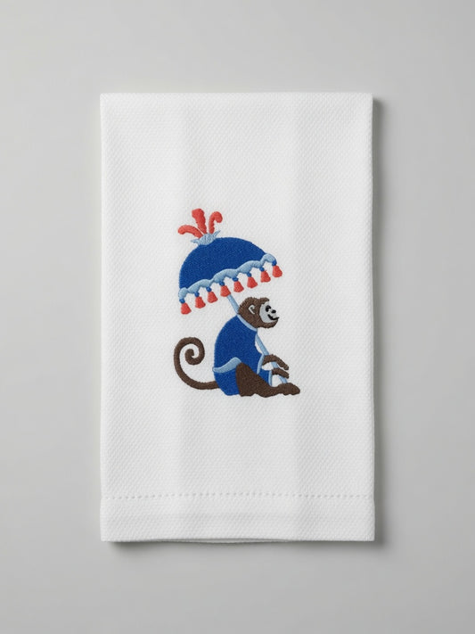 Bravo Cay Embroidered Tea Towel - Monkey In Blue