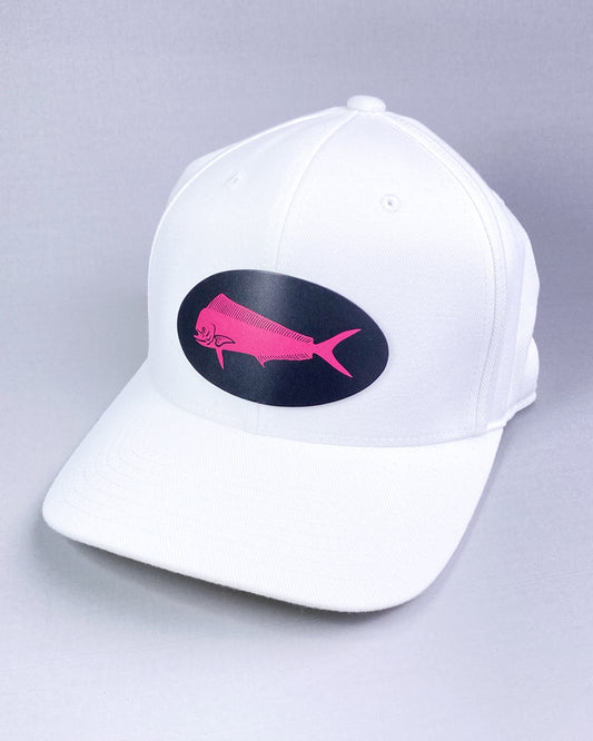 Bravo Premium hat in white with mahi design leather patch