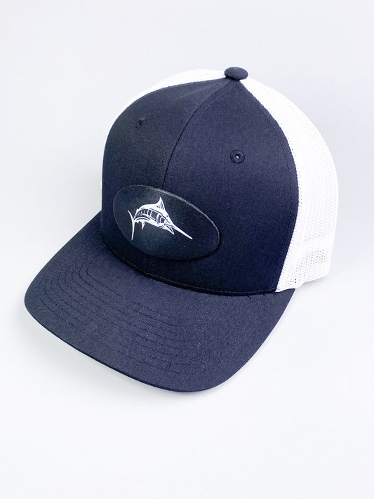 Bravo Cay hat in black/white with marlin design leather patch