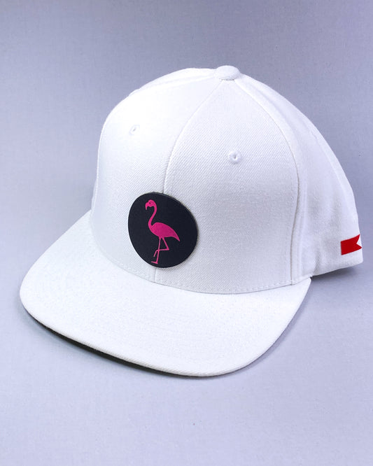 Bravo Premium hat in white with flamingo design leather patch