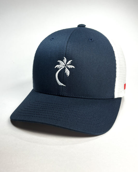 Bravo Cay hat in navy/white with embroidered single palm design